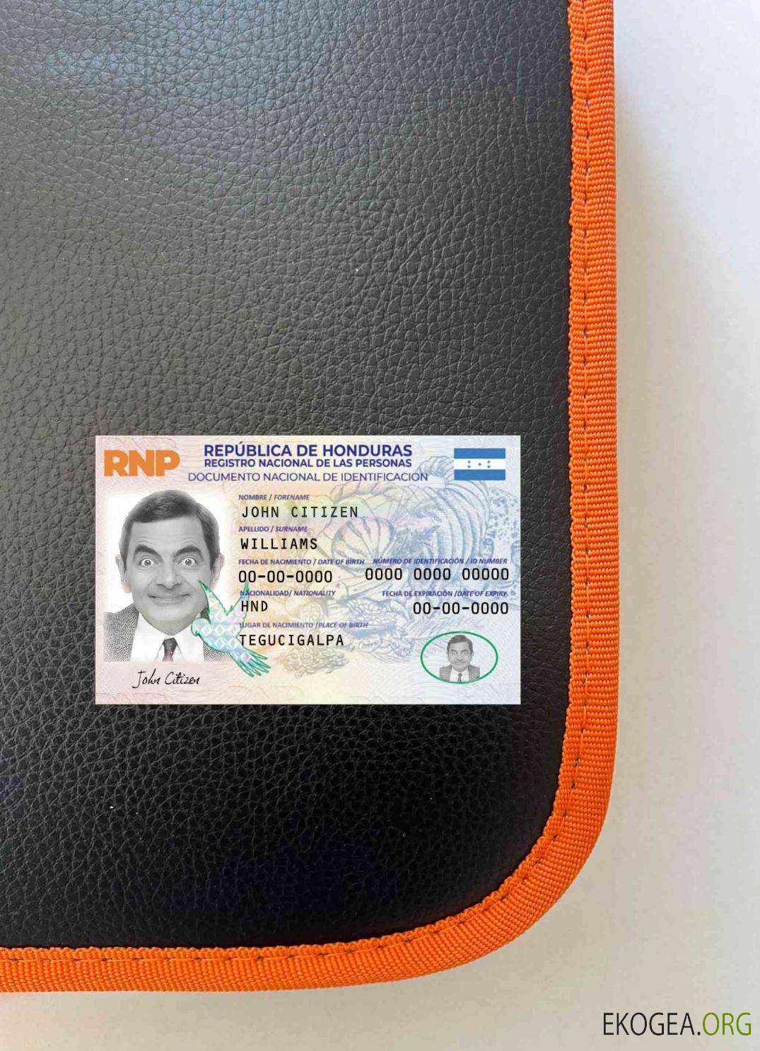 Carte d'identité du Honduras, version 2 photolook RECTO